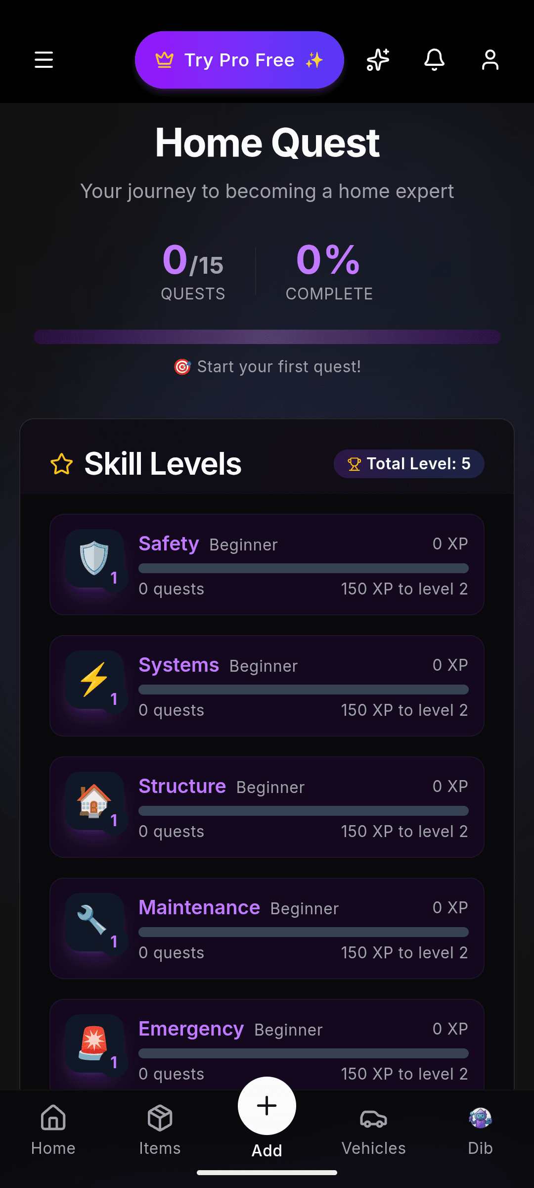 Dib Android App - Home Quest