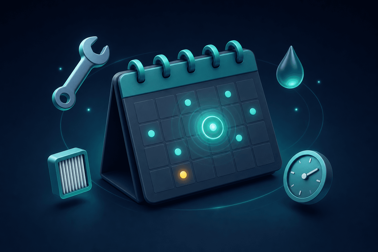 Maintenance calendar with upcoming filter, oil change, and gutter reminders