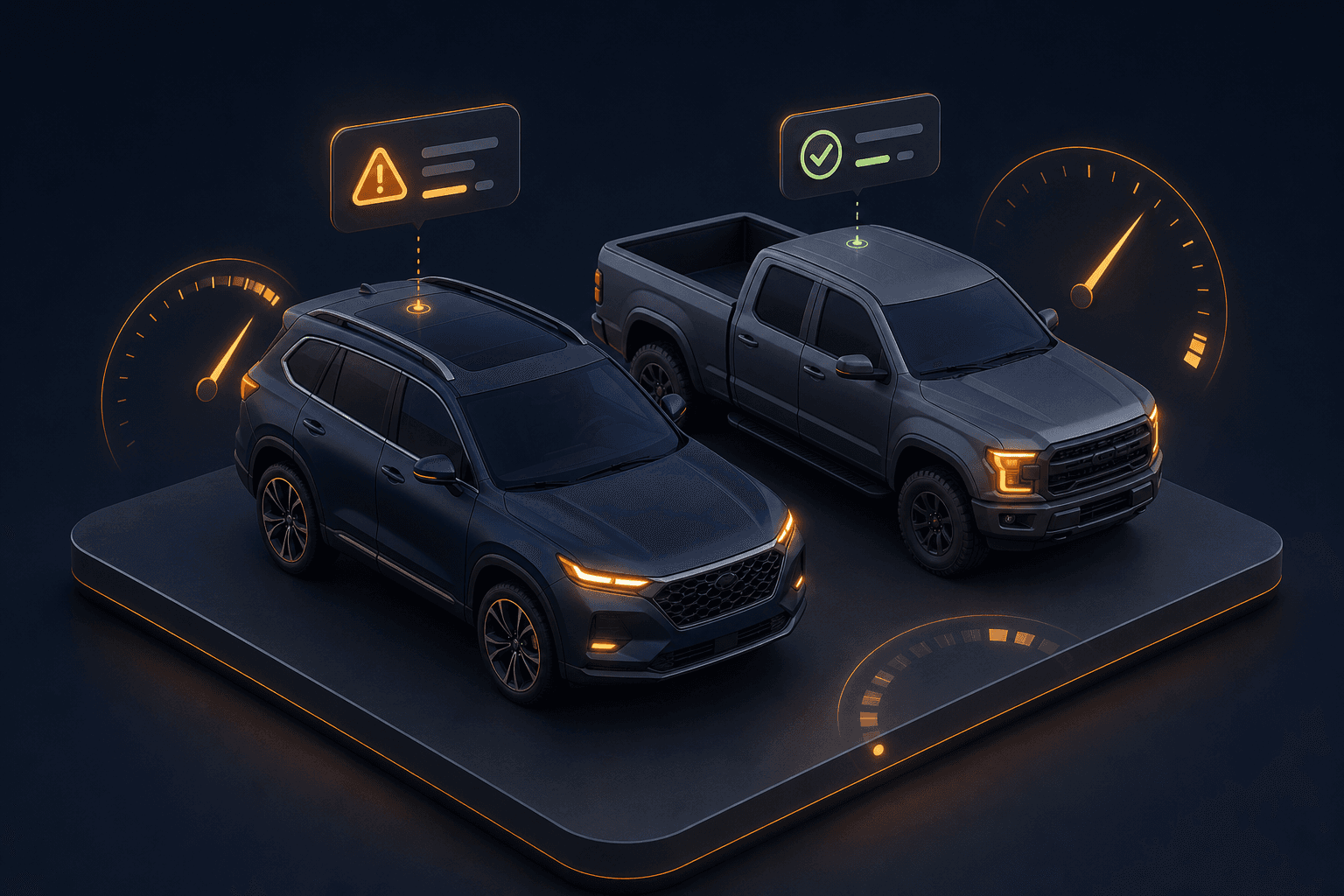 Garage dashboard with vehicle mileage, maintenance, VIN, and recall status